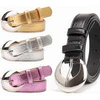 Women's Belt Fashion Trend Personality Design Versatile Jeans Girdle Hip Hop Girl Rose Red Pu Silver Buckle Waistband
