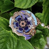 Genshin Impact Wanderer Enamel Brooch Purple Floral Badge with Pearl Pendant Game Character Lapel Pin Collectible Jewelry Gift