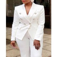 2 Office Ladies Two Piece Sets Womens Outifits 2023 Spring Fashion Long Sleeve Double Breasted Blazer & Plain Elegant Pants Set