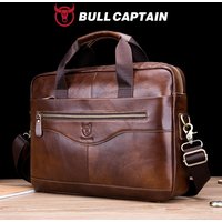 BULLCAPTAIN Aktentasche Schulter Messenger Bags Herren Echtleder 14-Zoll Laptoptasche Herren Aktentasche Büro Business Handtasche