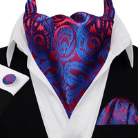 Barry.Wang Fashion Men Ascot Paisley Floral Jacquard Purple Teal Red Cravat Tie Scrunch Self British Set Formal Wedding Party