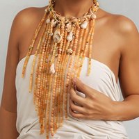 Statement Boho Shell Tassel Acrylic Beads Necklace Handmade for Women Wedding Party Jewelry