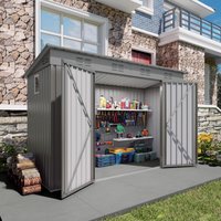 9X4FT in Stock Gray Metal Garden Shed for Tools Sloping Roof 6 Vents 2 Swing Doors Steel Frame for Backyard Patio
