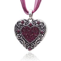 Vintage Silver Color Heart Engraved Flowers Necklace Pendant Fashion Shiny Rhinetsone Necklaces for Women Costume Jewelry