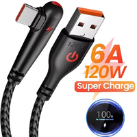 6A 120W Fast Charge Cables USB TO Type C Quick Charging Chargers Cord 0.25m/1m/1.5m/2m 90 Degree Elbow USB-C Braided Data Wire