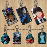 JI HOON cool W-Weak Hero Class Keychain Holder Suitable For Subway Bank Bus Card Case Badge Holder Wallet Card Textured pattern