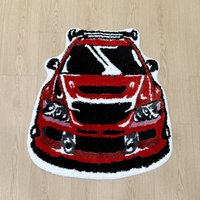 Red Racing Car Tufted Rug, Soft Fluffy Anti-Slip Sport Car Shaped Flocking Floor Mat for Bedroom Game Room JDM Style Home Decor
