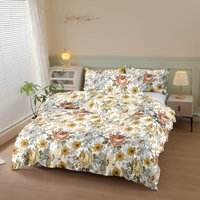 Floral Style Printed Thickened Brushed Printed Duvet Cover Three-Piece Set (2 Pillowcases + 1 Duvet Cover) Polyester Fiber Bedspread 3-Piece Set Ultra Soft and Comfortable Polyester Breathable Bedding