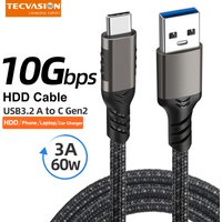 USB3.2 10Gbps USB Type C Cable USB A to C 3A 60W QC3.0 Fast Charging for Samsung NVMe Hard Disk External Android Data Braid 2M
