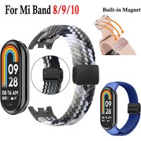 Elastic Nylon Braided Strap For Mi Band 8 9 10 Bracelet Magnetic Buckle Watchband For Xiaomi Mi Band 9 10 Correa Wristband