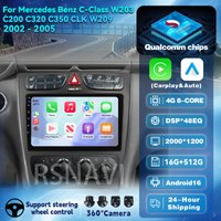 Autoradio Android 16 pour Mercedes Benz Classe C W203 C200 C320 C350 CLK W209 2002 - 2005 Navigation GPS Lecteur multimédia Stéréo