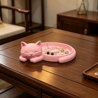 Cute Cat Design Pink Desktop Tray Earring Ring Lipstick Sundries Classification Storage Holder