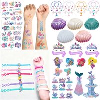 Mermaid Party Favors Glitter Mermaid Birthday Party Supplies Necklace Candy Box Gift Bags Glass Cake Topper Crown Set for Girls