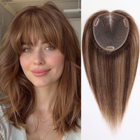 14 Inches Mixed Brown Human Hair Topper for Women With Clips 100% Real Hair Toppers With Bangs 5*6in Swiss Lace Base HairPieces