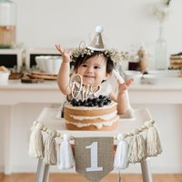 Birthday High Chair Banner Handmade Boho Birthday Cone Hat Neutral 1st Birthday Party Decorations for Baby Boys Girls