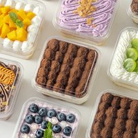 Tiramisu Box Special Disposable Transparent Packaging Box Mold Cake Packaging Sticker Square Soy Milk Dessert 10Pcs 400ml