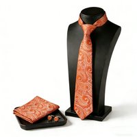 Jacquard Men Tie Hankerchief Cufflinks Set Woven Paisley Necktie Orange Pink Silver Brown Black For Wedding Business Party Prom