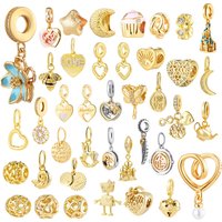 NEW Gold Plated Charms for Silver Bracelet DIY Jewelry Making Star Moon Love Family Mother Daughter Pendant Beads for Women Gift