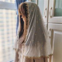 D Shape Gradient Celestial Gold Mantilla Latin Mass Veils Women Catholic Church Head Covering Starry Shining Tulle Lace Trim