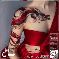 Chinese Retro Dragon Temporary Tattoo Art Lasting Fake Tattoo for Woman Thigh Sexy Red Sticker Waterproof Tatuajes Temporales