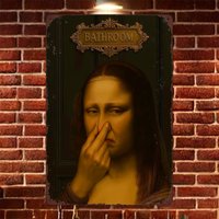 Funny Mona Lisa Toilet Tin Sign Vintage Durable Metal Plaque Wall Decor, 2D 1pc Humorous Bathroom Toilet Hallway Wall Art 20x30