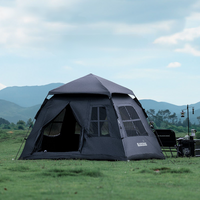 3-8 Person Hexagonal Automatic Camping Tent 2 In 1 Black Coated Waterproof Sunscreen Two Doors Four Windows Quick Open Outdoor