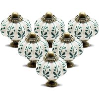 6PCS Ivory Pumpkin Knobs, Vintage Ceramic Cabinet Knobs, Dresser Drawer Door Knobs Drawer Pulls Dresser Handles With Mounting Sc