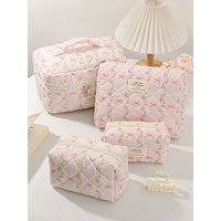 1Pc/Set Floral Pink Makeup Bag For Girls Makeup Bag Set Cosmetic Organizer Gift For Friends Daily Commute Essentials