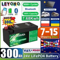 LiFePO4 24V 300Ah 7.68Kwh Battery Pack 6000 Cycles Bluetooth BMS 100Ah 140Ah 200Ah 340Ah 12V Solar Home Lithium Battery EU STOCK