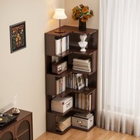 Solid Wood Corner Bookshelf Floor Standing Bookcase Storage Shelf Living Room Bedroom Organizer Space Saving Bookshelves