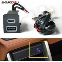 12V/24V Car Dual Charger USB QC3.0 Type-c PD Blue LED Light Phone Charger Adapter Fit for Toyota RAV4 Wildlander Corolla