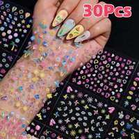 30Pc 3D Colorful Ocean Theme Nail Art Stickers 5.2*6.2cm Coconut Tree Shell Conch Dolphin Fruit Nail Decal DIY Nails Decorations