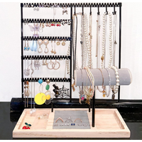 Jewelry Display Rack Earrings Ring Necklace Watch Jewelry Shelf Organizer Bracelet Stand Holder Hooks Storage with Jewelry Tray
