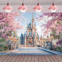 Spring Dream Garden Pink Rose Theme Banner Background, Castle Arch Children's Birthday Party Decoration Shooting Studio Backdrop