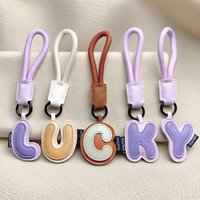 Cute PU Leather 26 Keychains Braided Wrist Straps Anti-loss Lanyards Multi-use Keyrings For Suitcase Camera Phone Case Pendants