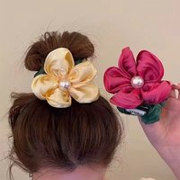 Organza Stretch Scrunchies For Women Girls Hair Accessories Headwear Ponytail Holder Elegant Pearl Rhinestone Flower Hair