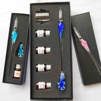 Embedded Flower Glass Pen Set Starry Sky Gold Powder Color Ink Dip in Water Pen Gift Box for Friends and Students as Gift Pen
