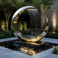 Modern Garden Fountain Polished 3D Circular Illuminated Stainless Steel Statue Decor Customizable Colors Sizes Deposit Only