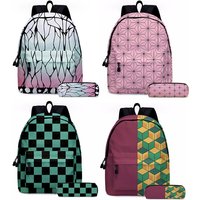2pcs Set Anime Demon Slayer Series Tanjirou Nezuko Zenitsu Kochou Shinobu Backpack Schoolbag Bag Student Pen Bag Set Gift