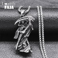 European Style Antique Death Necklace Men's Stainless Steel Pendant Punk Rock Hip Hop Long Necklaces Jewelry Halloween Gift N295