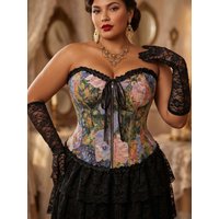 Corset Top,Women's Plus Size Vintage Floral Embroidered Bustier, Waist Cincher Shapewear, Sweet Court Style