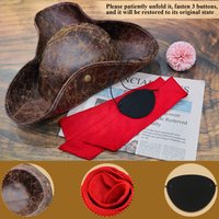 Renaissance Pirate Hat for Adult Brown Faux Leather Tricorn Hat for Men Women Halloween Cosplay Pirate Costume Accessories