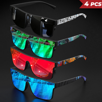AliExpress NONE 4PCS Colorful Sports Sunglasses - One-Piece Lens with Patterned Temples, UV400 Unisex for Cycling, Hiking & Beach