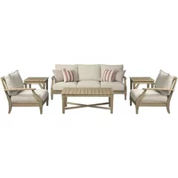 A Clare View Outdoor Eucalyptus Wood Single Cushioned Lounge Chair, Beige