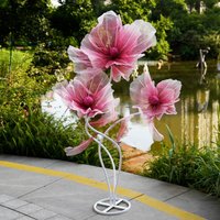 Giant Flowers For Decoration,66.9" Tall Floor Standing Life Size Silk Flower Decor - 3 Large Artificial Flowers With Stand