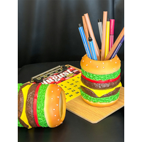 Delicious Burger Pen Holder Cute Burger Pen Cylinder Bedroom Desk Decoration Storage Organizing Pen Container Gift for Friends