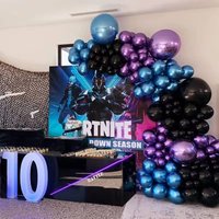 116PCS Metallic Purple Blue Black Latex Balloons Garland Arch Kit Video Game Birthday Party Baby Shower Supplies Decorations