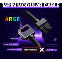 AIJS GPU16PIN Modular Cable,12VHPWR ARGB with 5V 3Pin,18AWG 90° Right-Angle Male to Male Design, 5090 / 3070 is Not Applicable