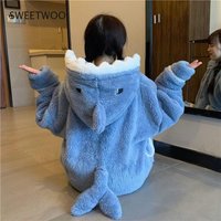 Shark Women Pajamas Flannel Hooded Sleepwear Kawaii Pijama Female Set with Pants Cute Pyjamas Halloween Party Loungewear