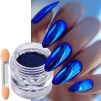 Royal Blue Chrome Mirror Nail Powder Pigment with Brush Metallic Mirror Effect Dark Blue Rubbing Glitter Dust Nail Art Decor